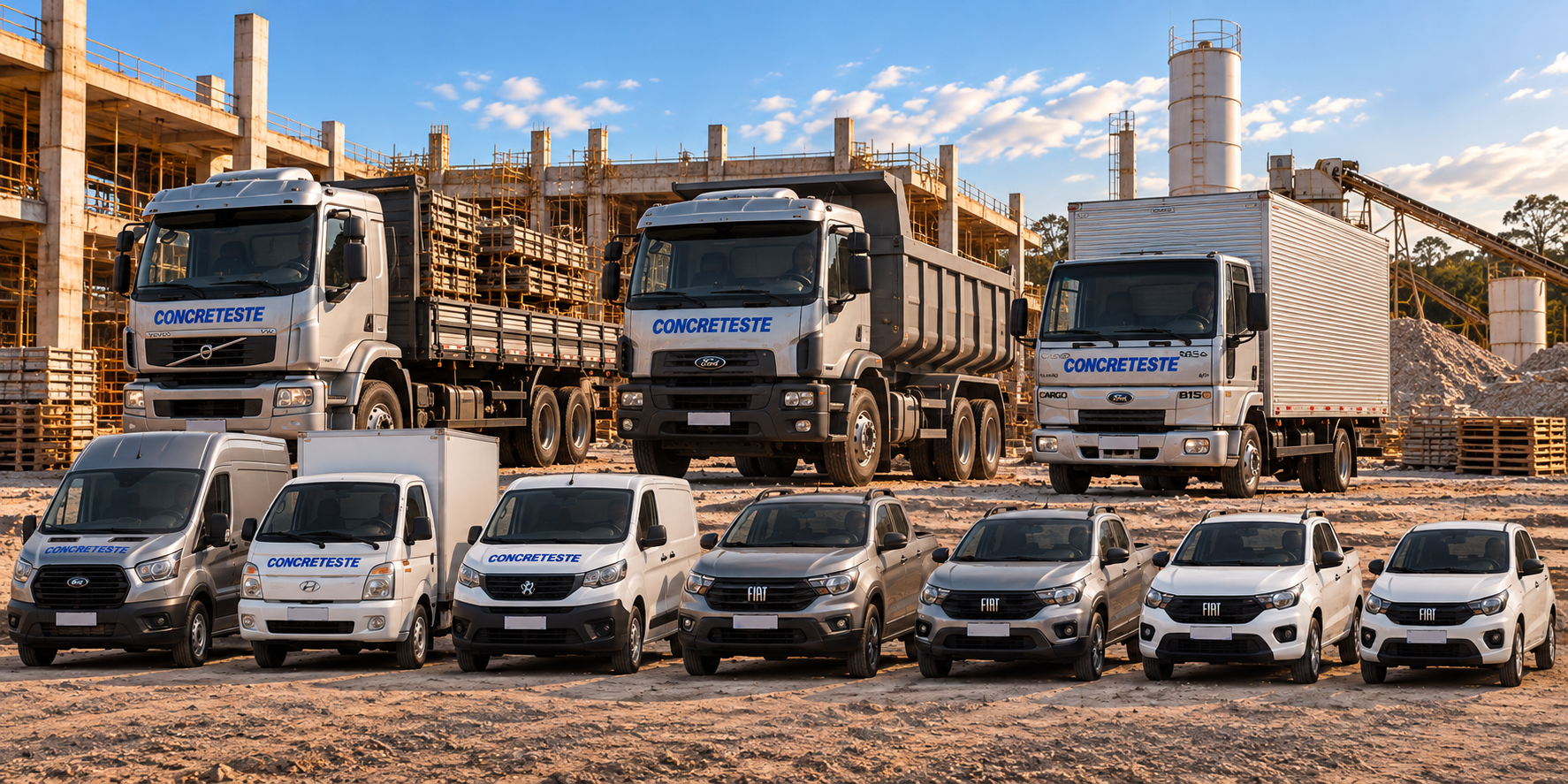 Frota de caminhões, utilitários e veículos de apoio da Concreteste